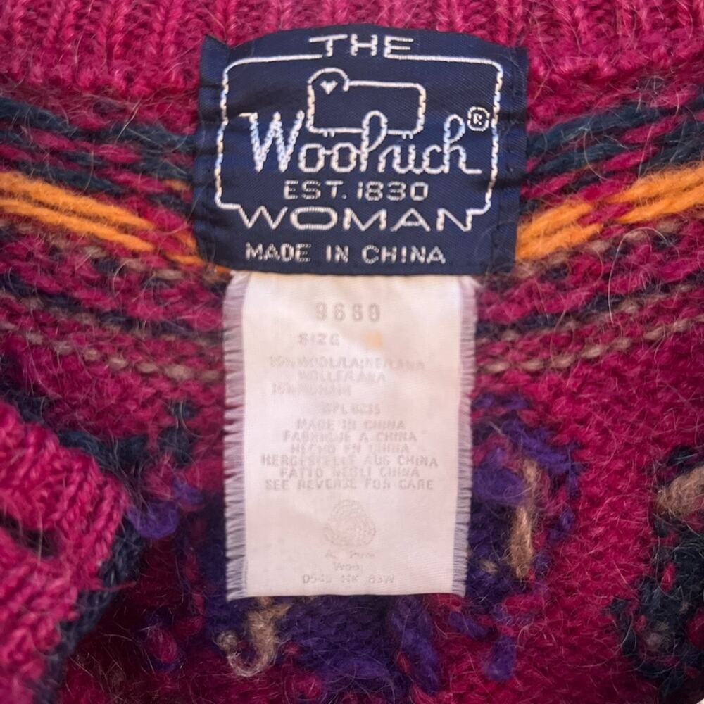 Vintage Woolrich Wool & Mohair Cardigan Sweater Size Medium Fair Isle Berry Pink - Picture 6 of 11